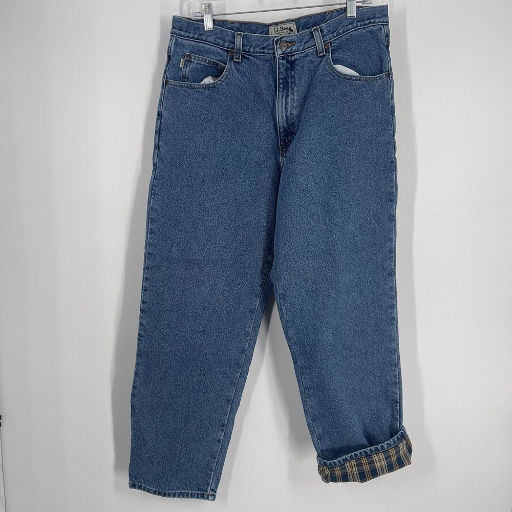 LL Bean Mens Jeans Classic‎ Fit Flannel Lined Straight Blue Denim 37x29 (35x28)